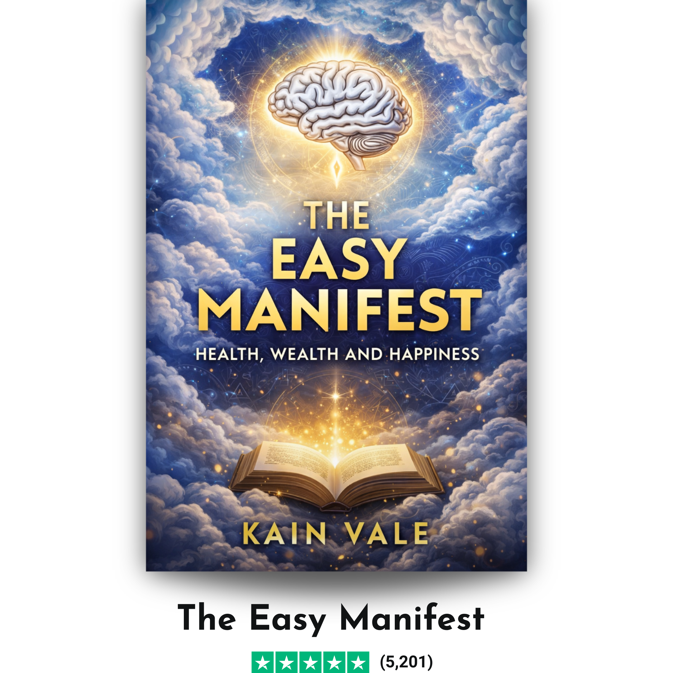 Book cover of 'The Easy Manifest' by Kain Vale with a brain and open book design.